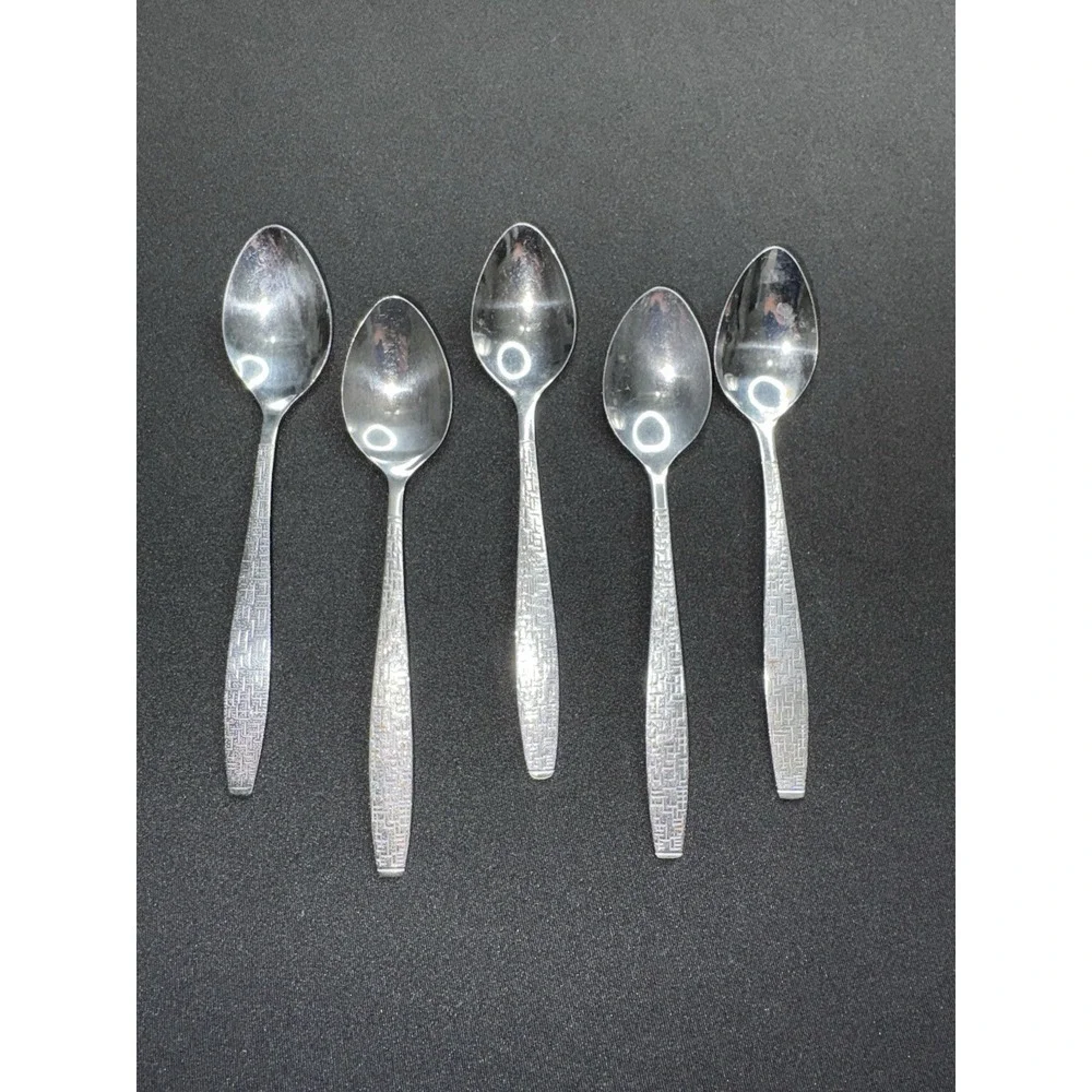 Vintage TWA THC Basket Weave Five Stainless Steel Spoons Korea
